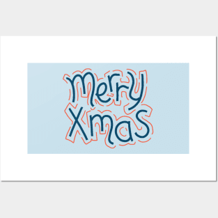 Merry Xmas in blue and orange Posters and Art